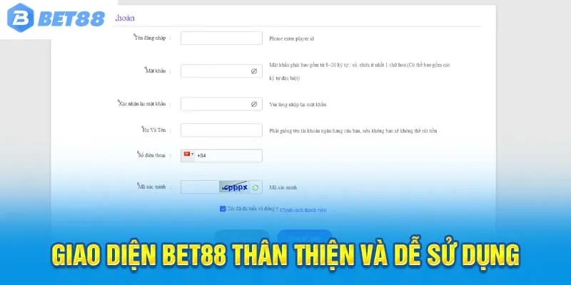 Giao diện cá cược Bet88 thân thiện và dễ sử dụng