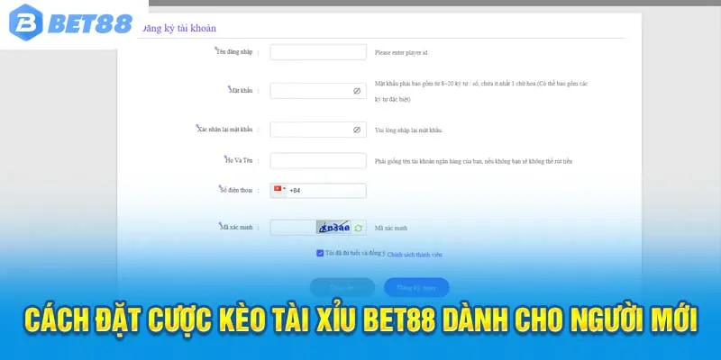 Quy trình đặt cược kèo tài xỉu Bet88 chỉ với vài bước đơn giản.